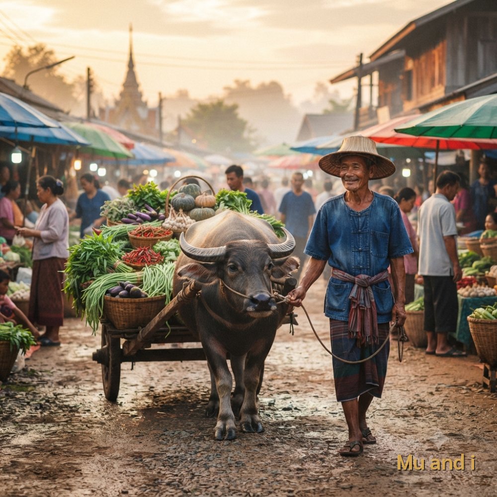 ฝันว่าจูงควายลากเลื่อนพืชผักมาขายในตลาด