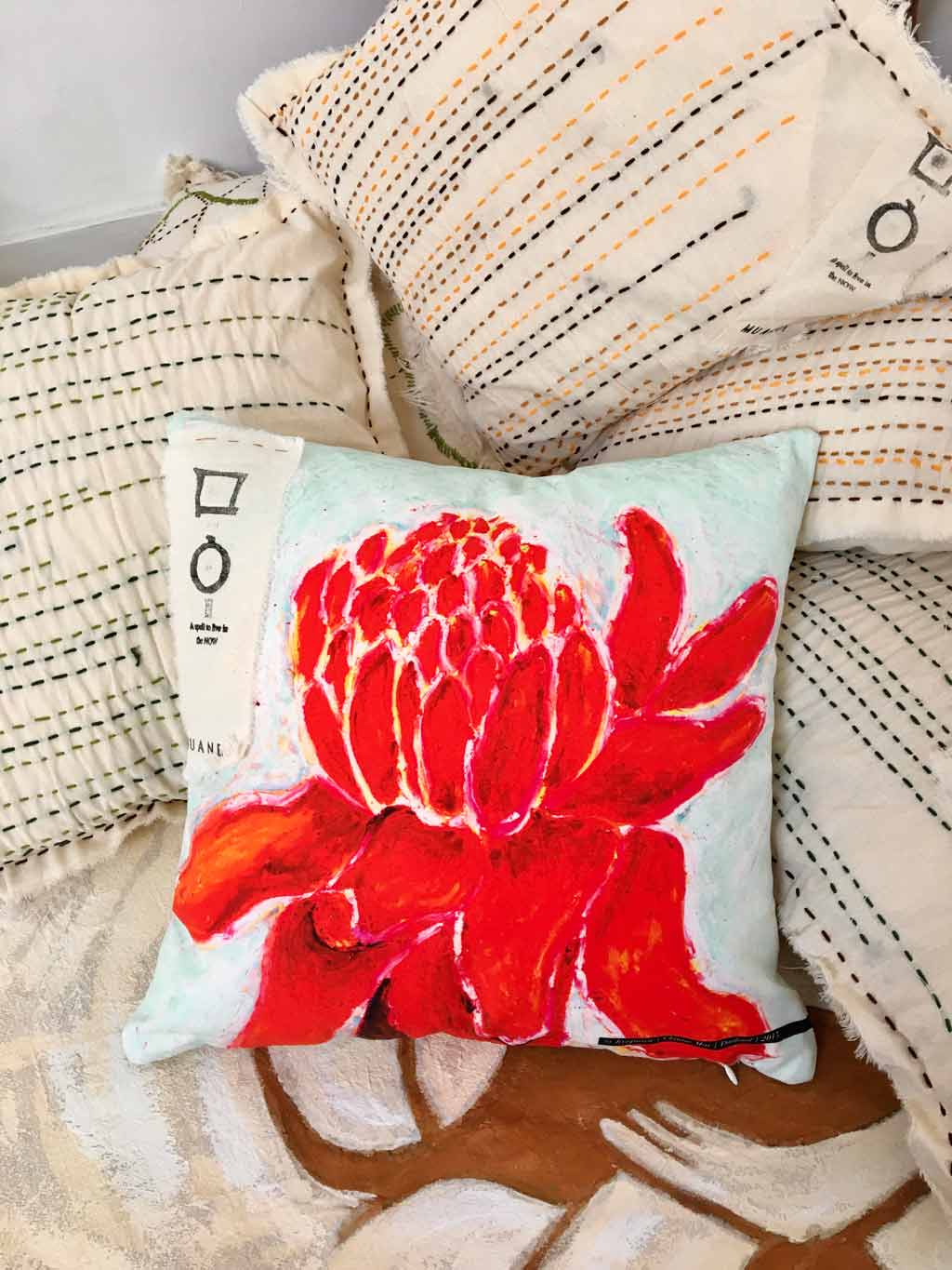 Art Cushion Ginger flower Painted in Thailand