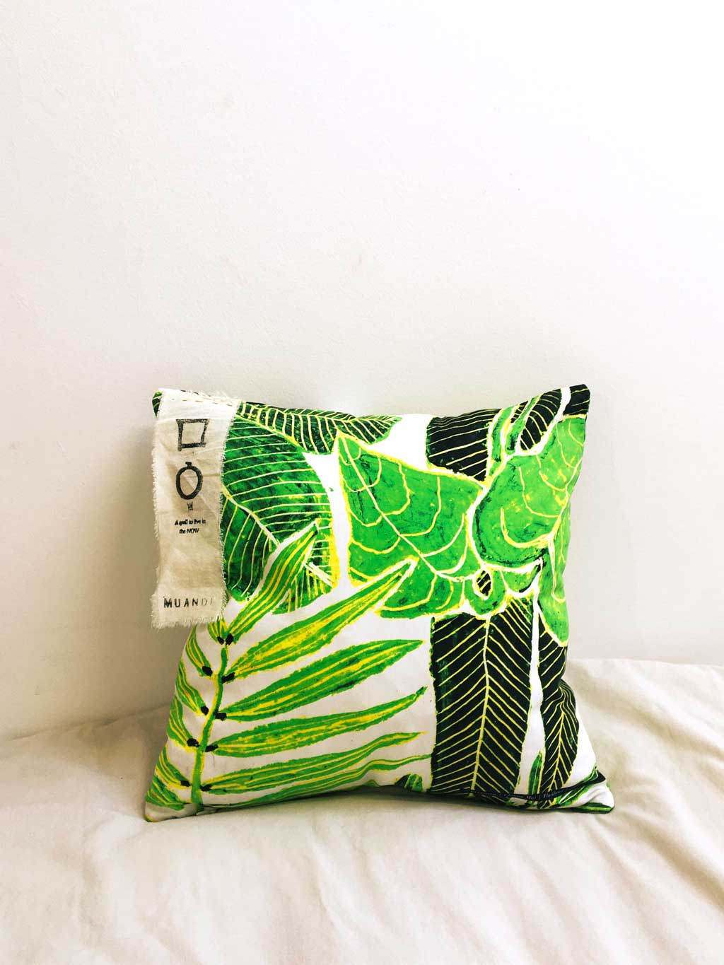 Art Cushion _ Green leaves _ Painted in Thailand