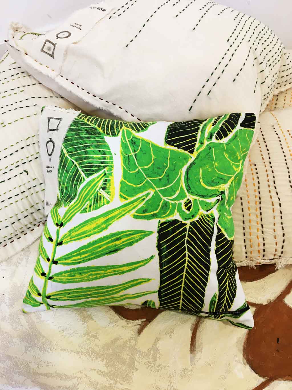 Art Cushion _ Green leaves _ Painted in Thailand