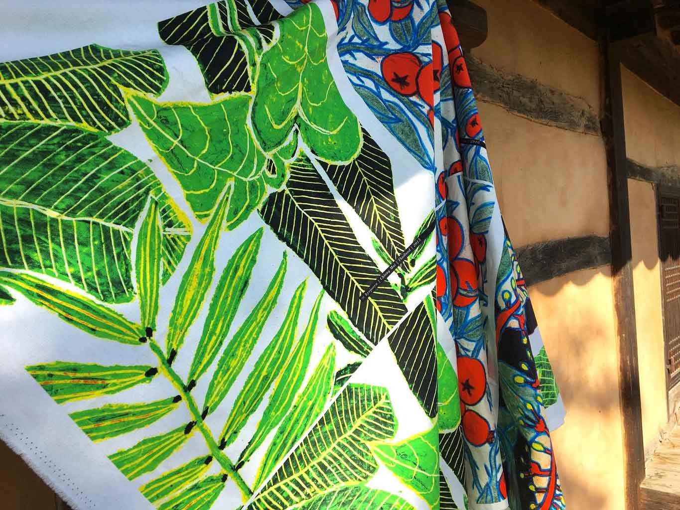 Art Cushion _ Green leaves _ Painted in Thailand