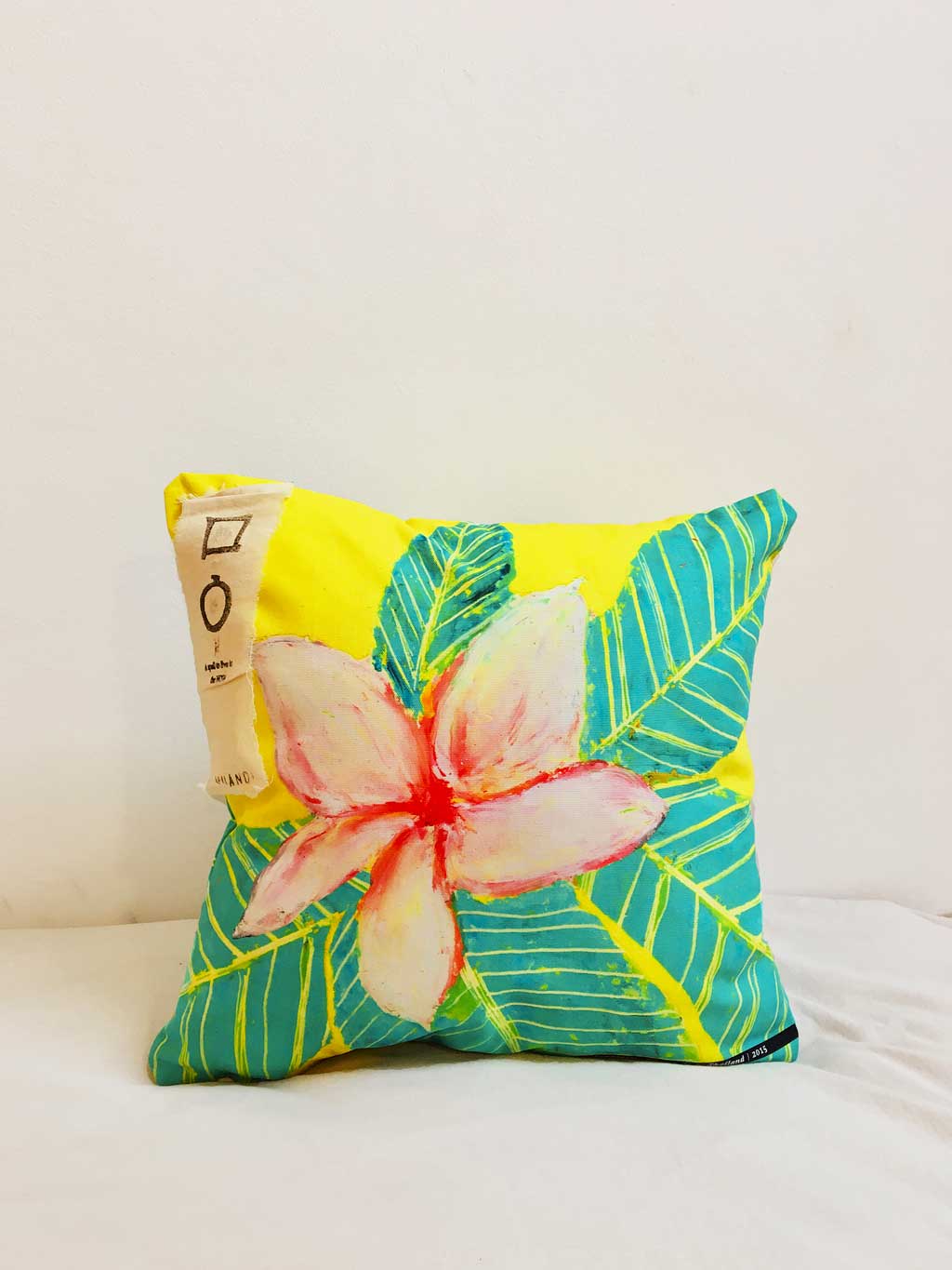 Art Cushion Yellow Plumeria Painted in Thailand