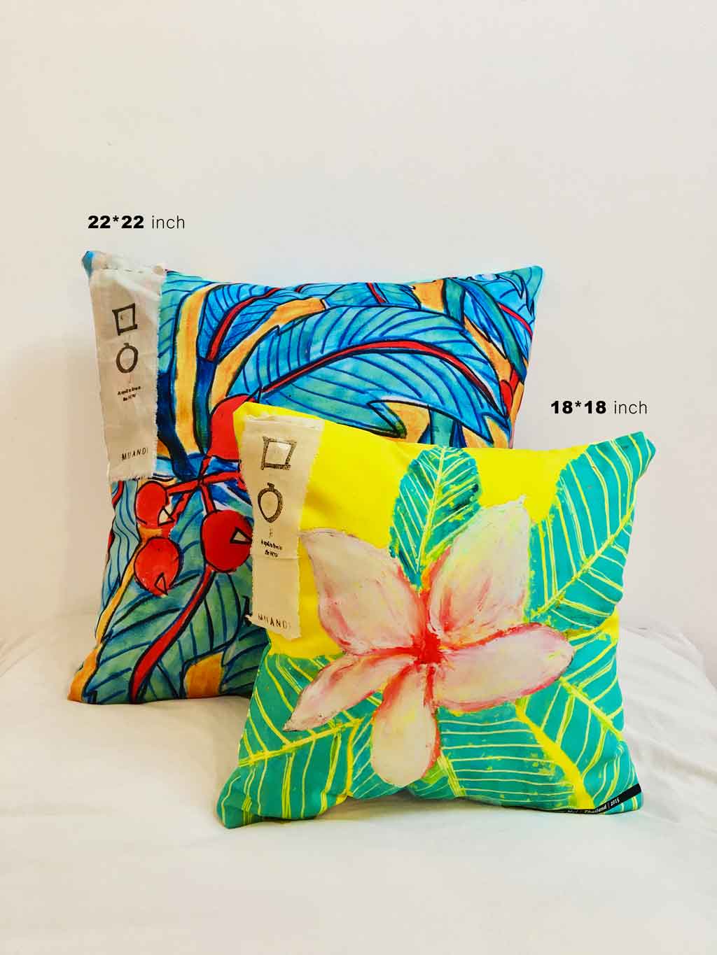 Art Cushion Yellow Plumeria Painted in Thailand