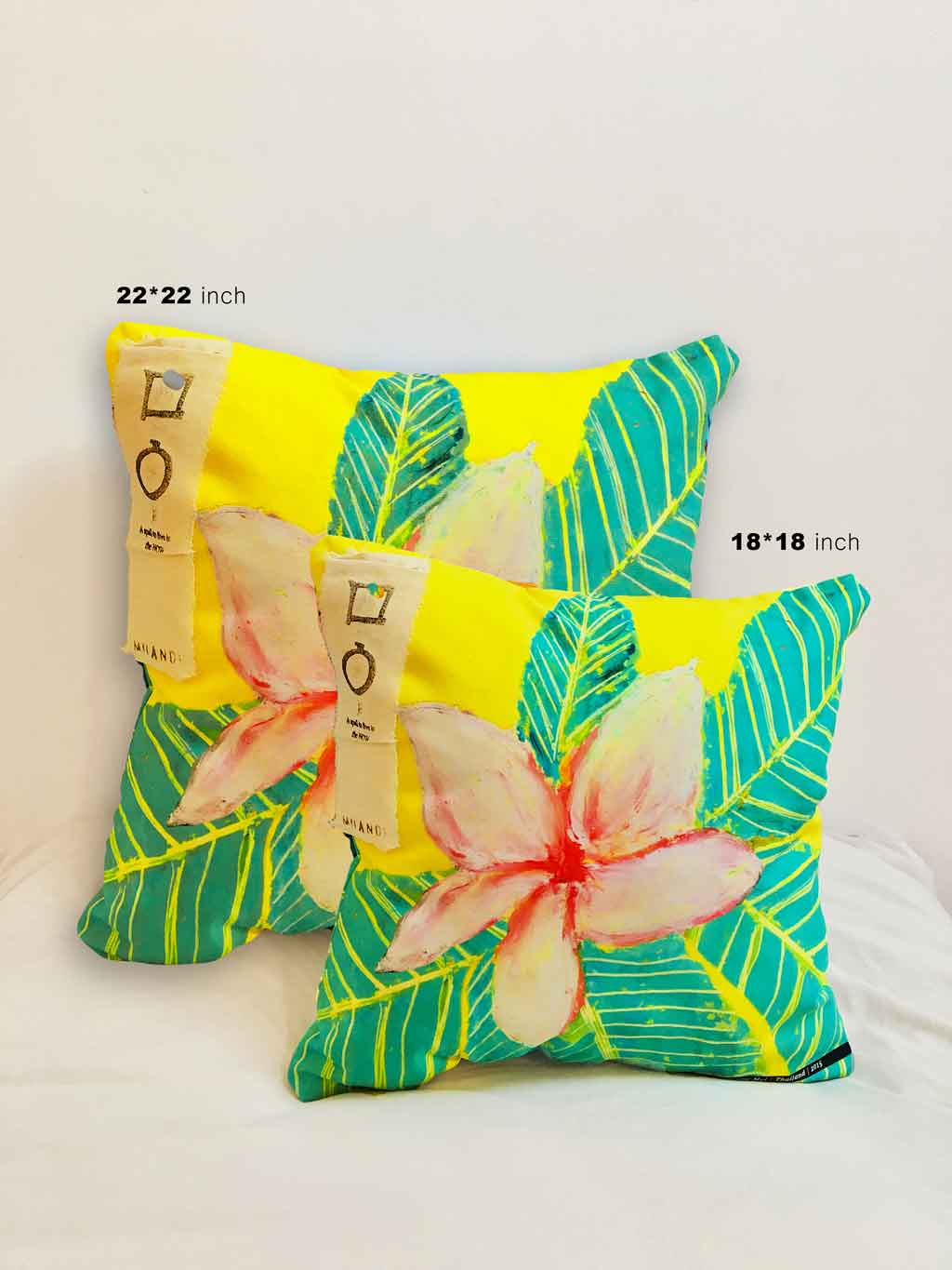 Art Cushion Yellow Plumeria Painted in Thailand