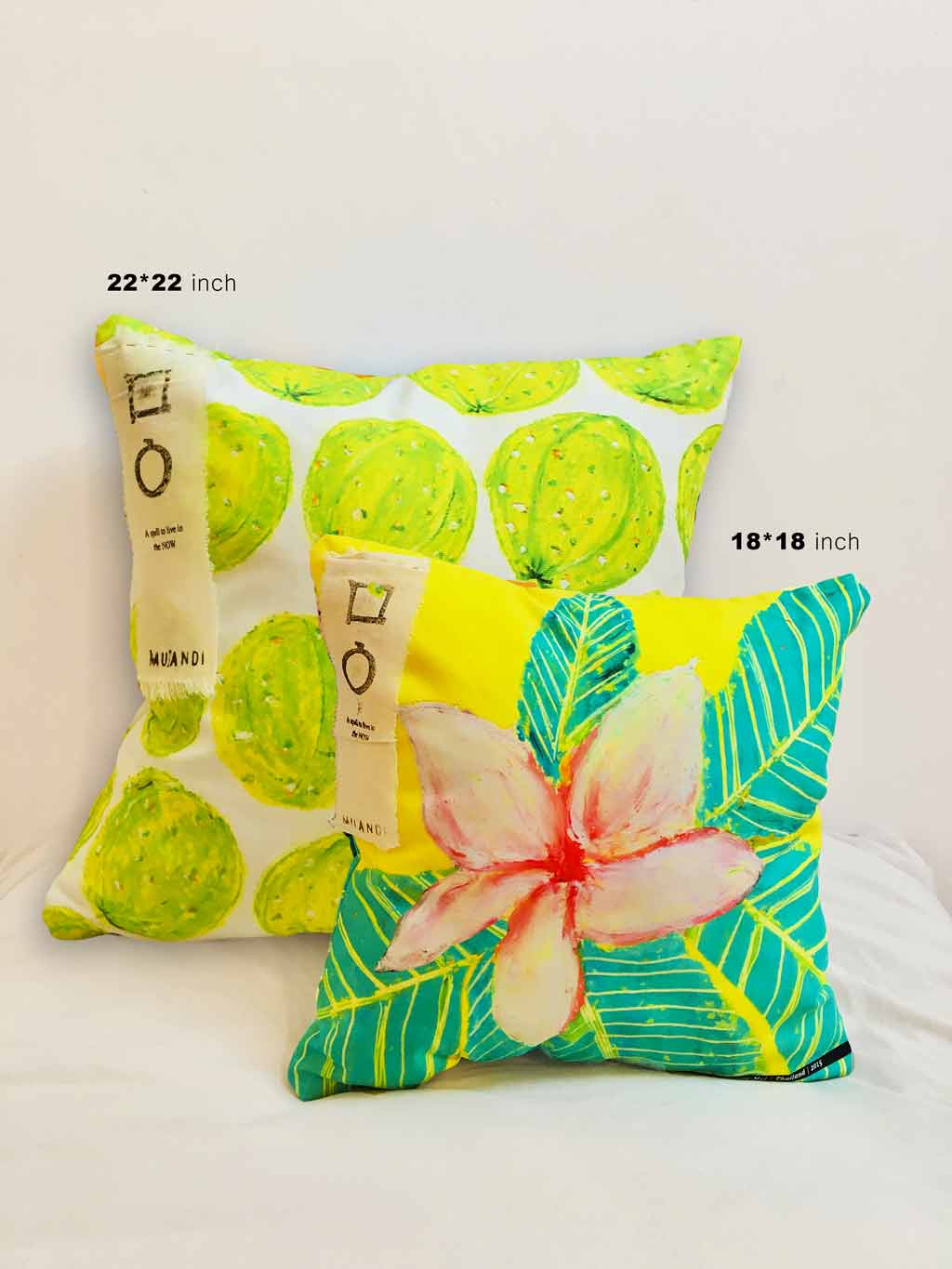 Art Cushion Yellow Plumeria Painted in Thailand