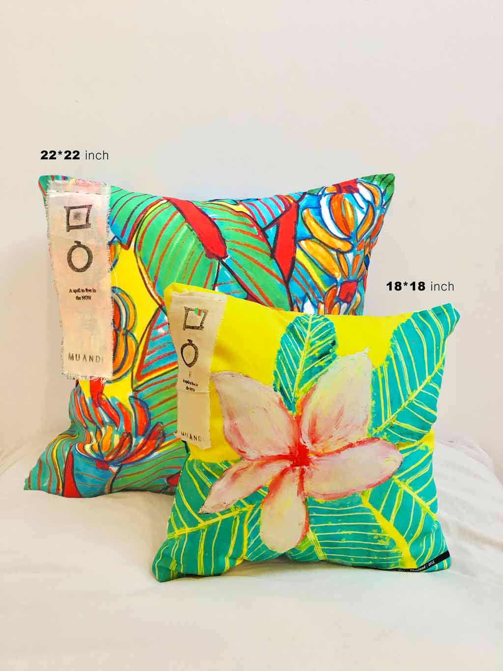 Art Cushion Yellow Plumeria Painted in Thailand