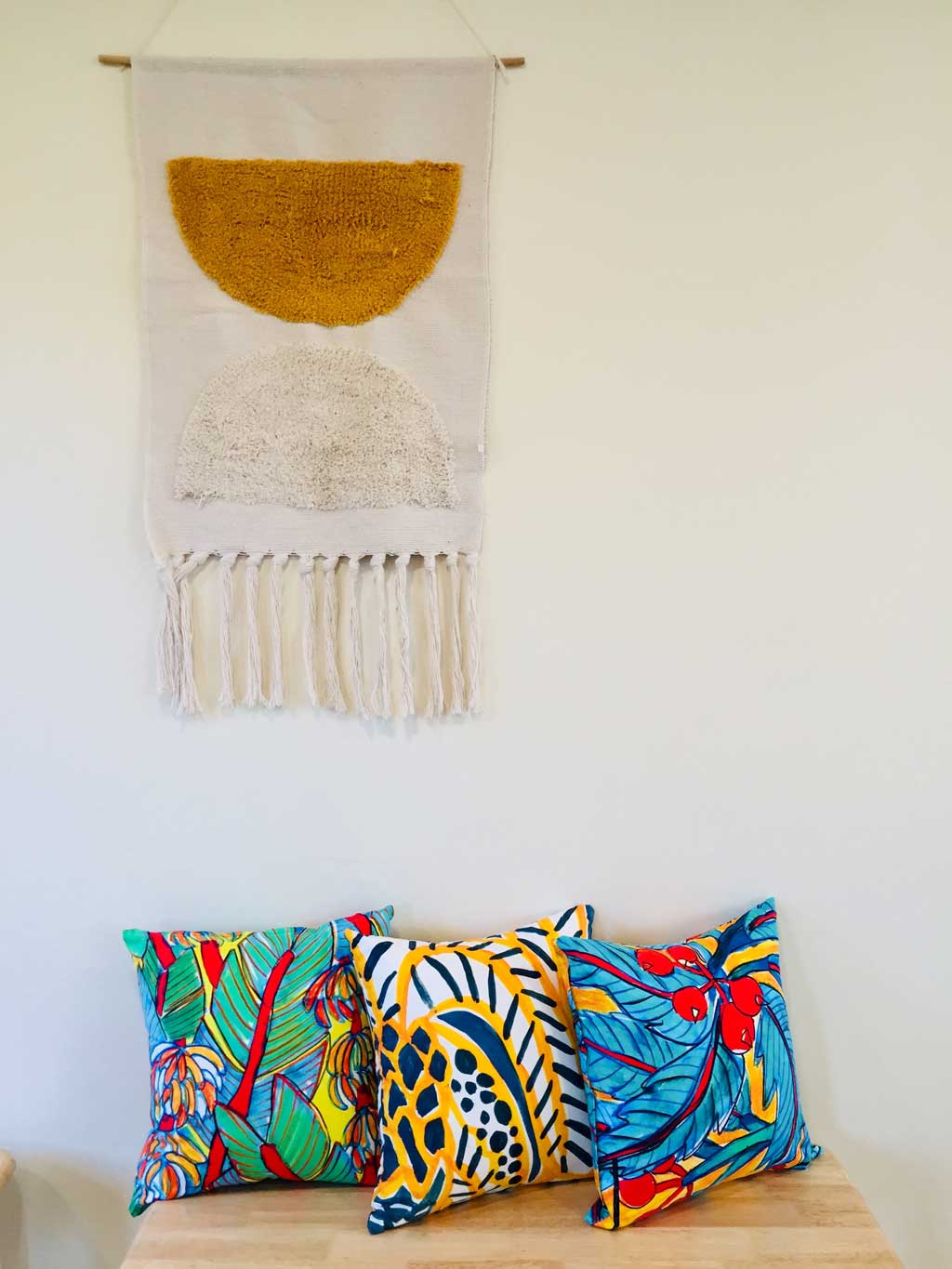 Tropical print throw top pillows